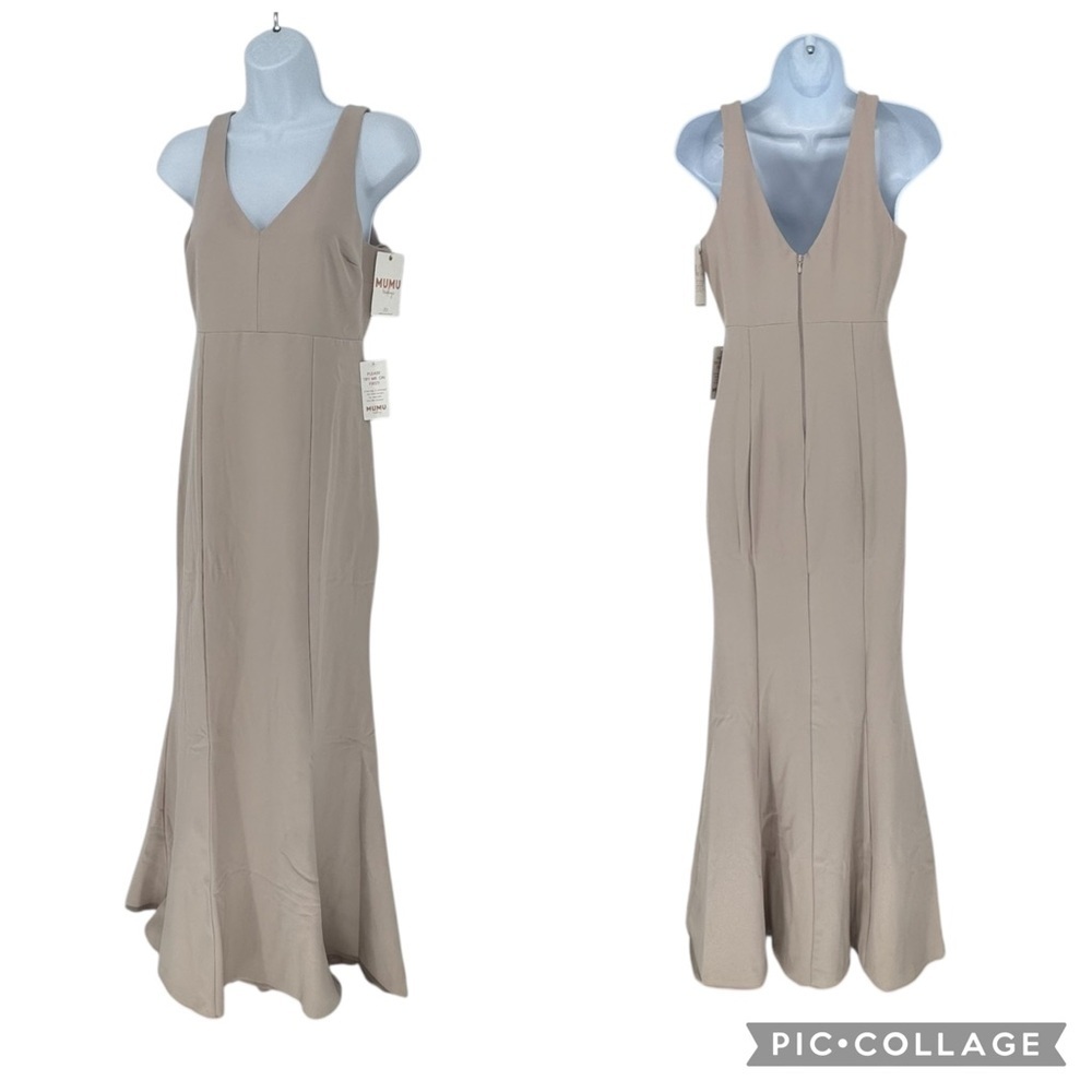 Show Me Your MUMU Weddings Bridal Sleeveless Taupe Maxi Dress Gown Size Small - Picture 1 of 6